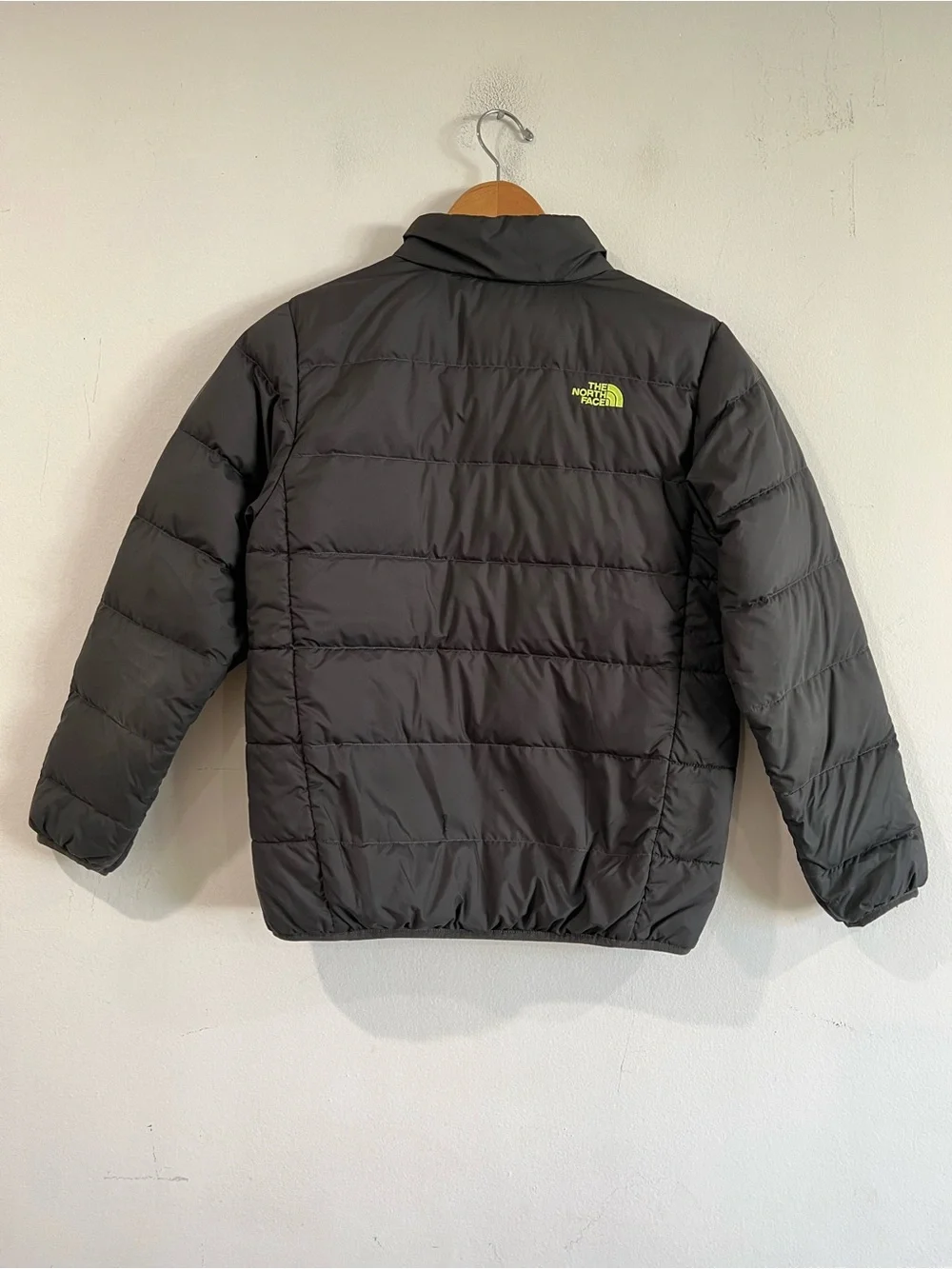 The North Face Black Puffer Jacket with Neon Green Trim boys 14-16